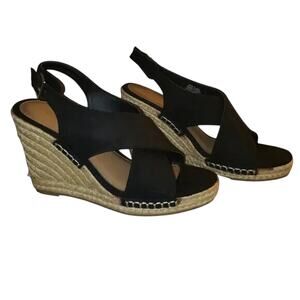 Apt. 9 Black Faux Suede Espadrille Wedge Sandals Platform, Ankle Strap, Size 7.5